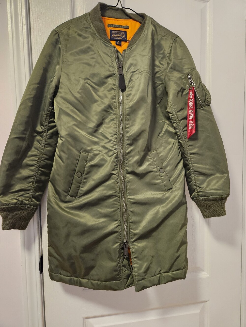 Fall Olive Green Long Bomber Jacket